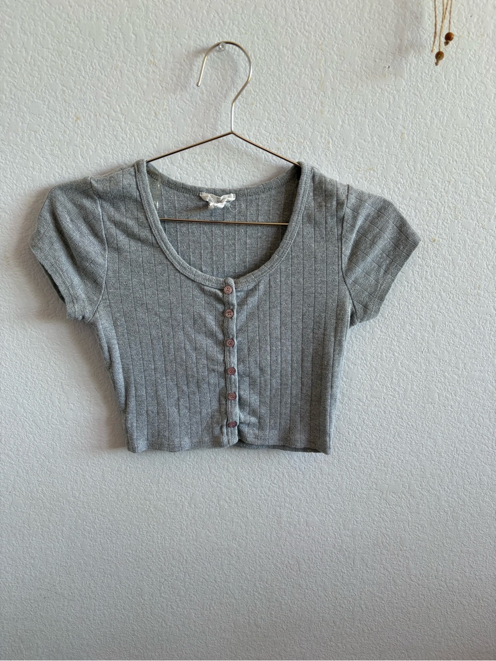Ribbed Button-Front Crop Top - Gray